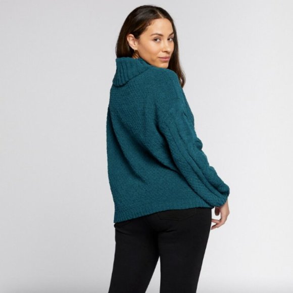 Seven 7 Cable Knit Cowl Neck Chenille Sweater Womens XL - Teal Green - NWT - Picture 5 of 5